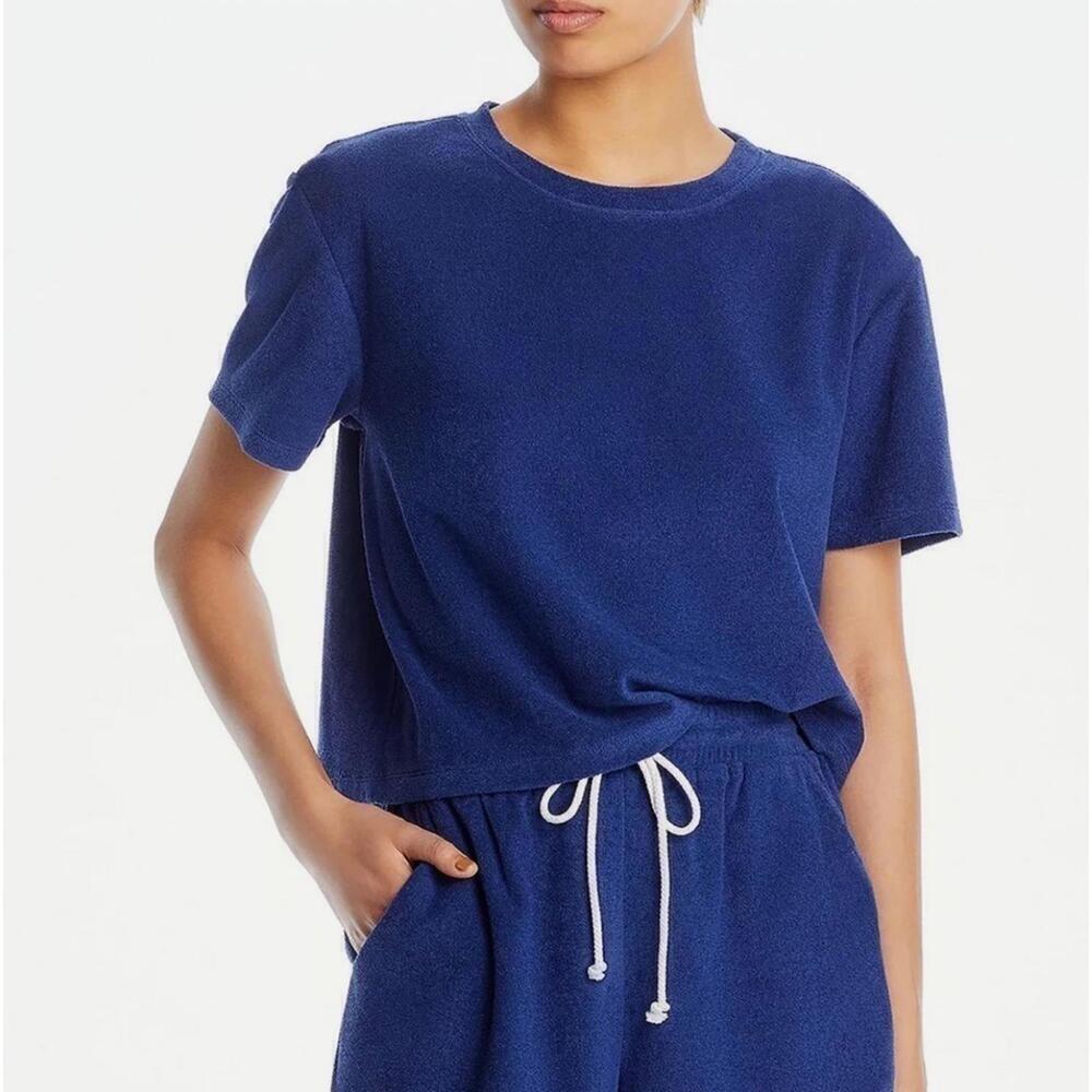 WAYF Women's Terry Short Sleeve Tee Navy L B4HP $58